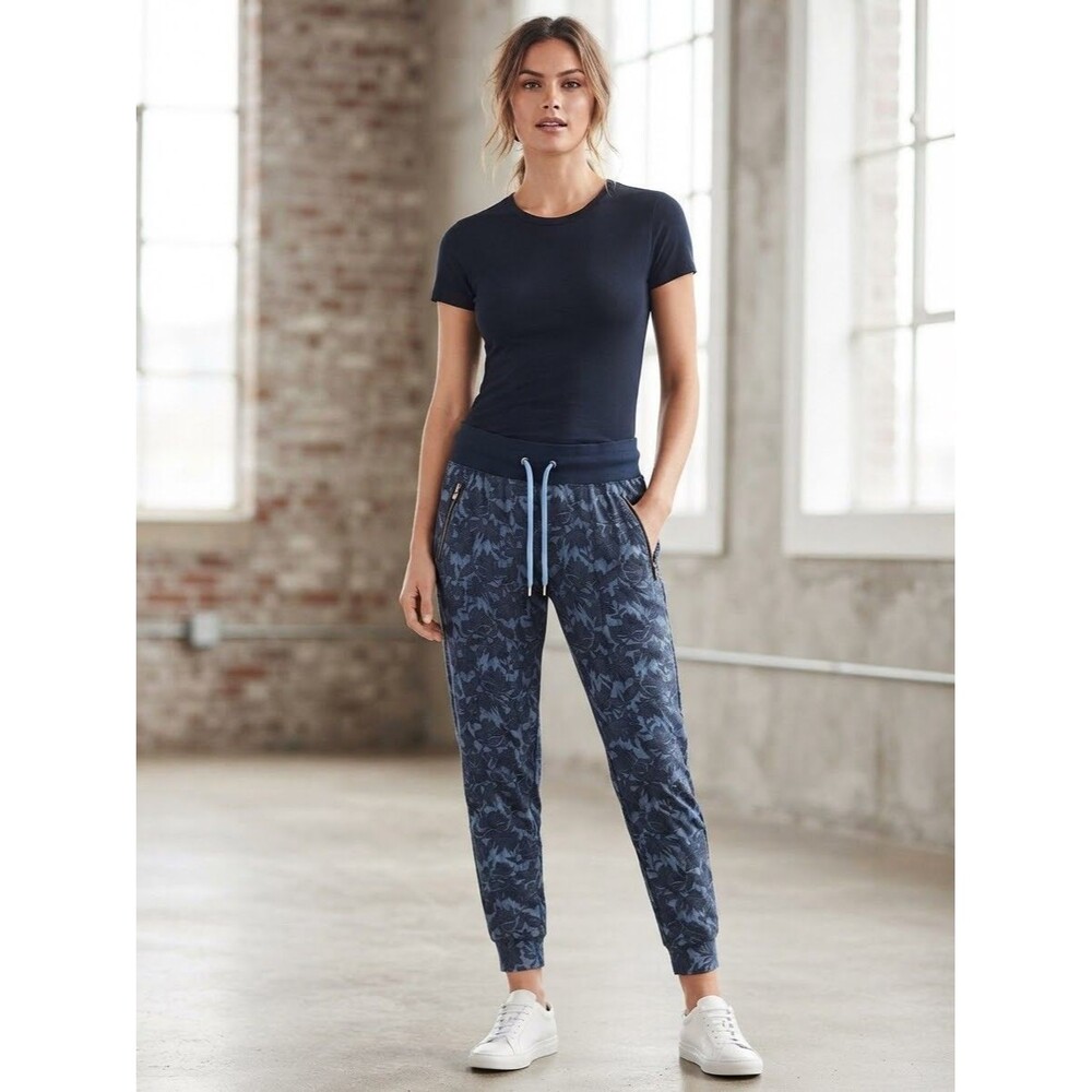 Athleta Floral Trekkie North Printed Jogger Sz 12 Ethereal Bloom Blue Athleisure
